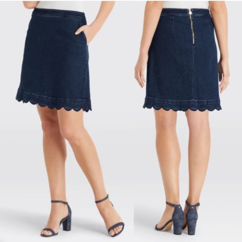NWT DRAPER JAMES Scallop Denim Mini Skirt in Dark Wash Size 6